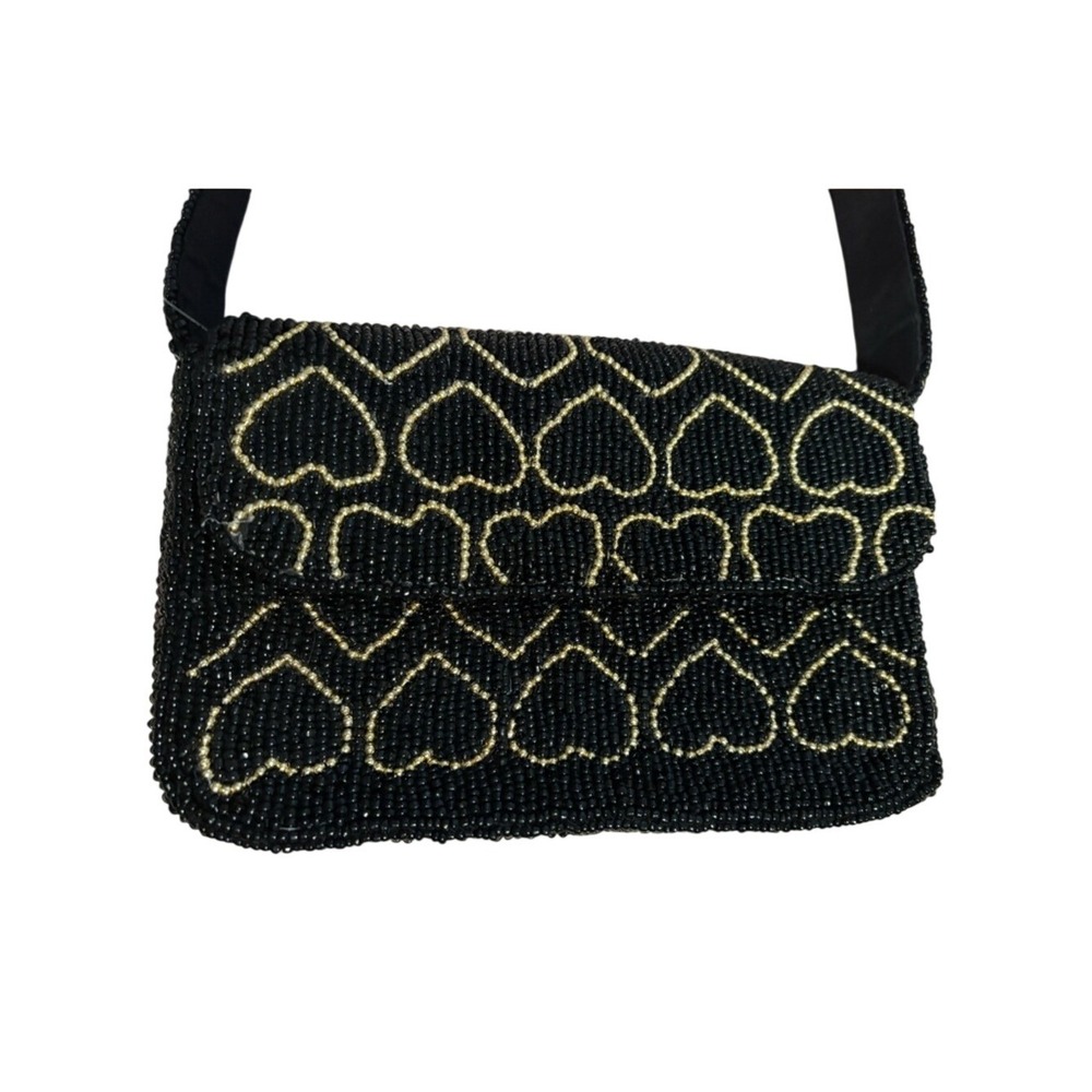 Studio 12 Beaded Heart Pattern Black Shoulder Bag- NWT